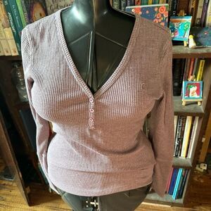 Zyia purple ribbed athletic long sleeve fitted thermal shirt